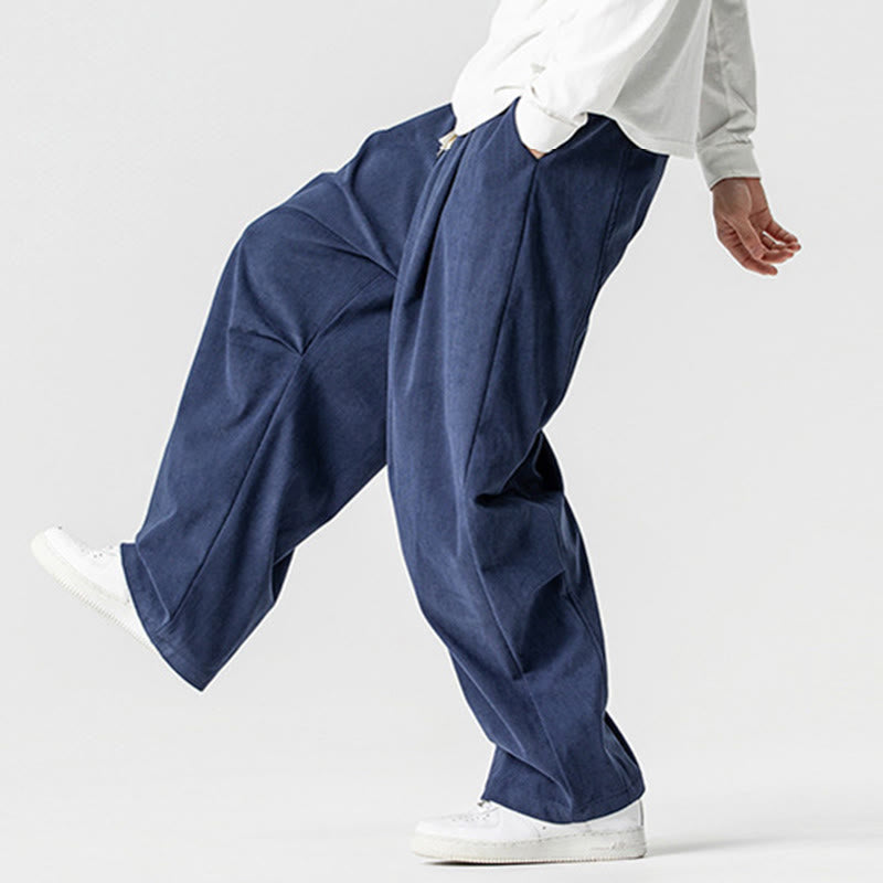 Pantaloni da uomo in velluto a coste invernali con coulisse e tasche, gamba larga , Buddha Stones - image 6