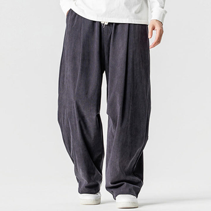 Pantaloni da uomo in velluto a coste invernali con coulisse e tasche, gamba larga , Buddha Stones - image 21