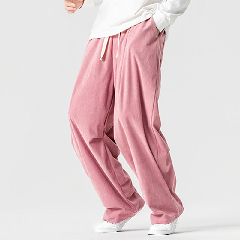 Pantaloni da uomo in velluto a coste invernali con coulisse e tasche, gamba larga , Buddha Stones - image 12