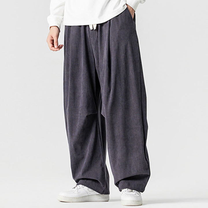 Pantaloni da uomo in velluto a coste invernali con coulisse e tasche, gamba larga , Buddha Stones - image 18