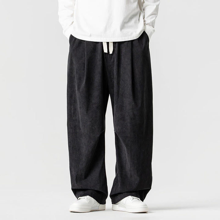 Pantaloni da uomo in velluto a coste invernali con coulisse e tasche, gamba larga , Buddha Stones - Nero - US/UK/AU46, EU56 (5XL) - image 30