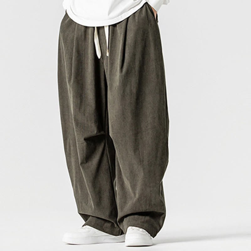 Pantaloni da uomo in velluto a coste invernali con coulisse e tasche, gamba larga , Buddha Stones - image 24