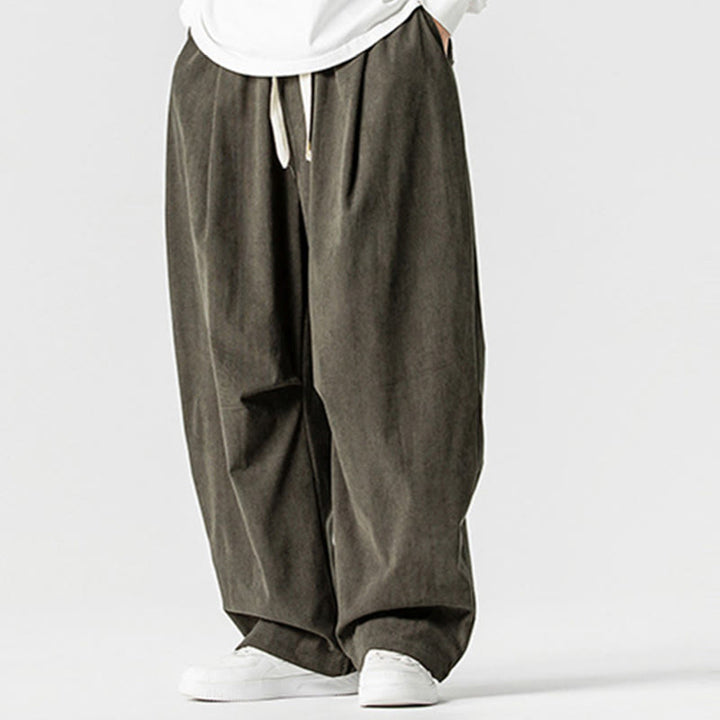 Pantaloni da uomo in velluto a coste invernali con coulisse e tasche, gamba larga , Buddha Stones - image 24