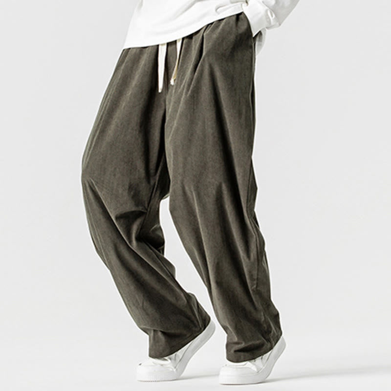 Pantaloni da uomo in velluto a coste invernali con coulisse e tasche, gamba larga , Buddha Stones - image 28