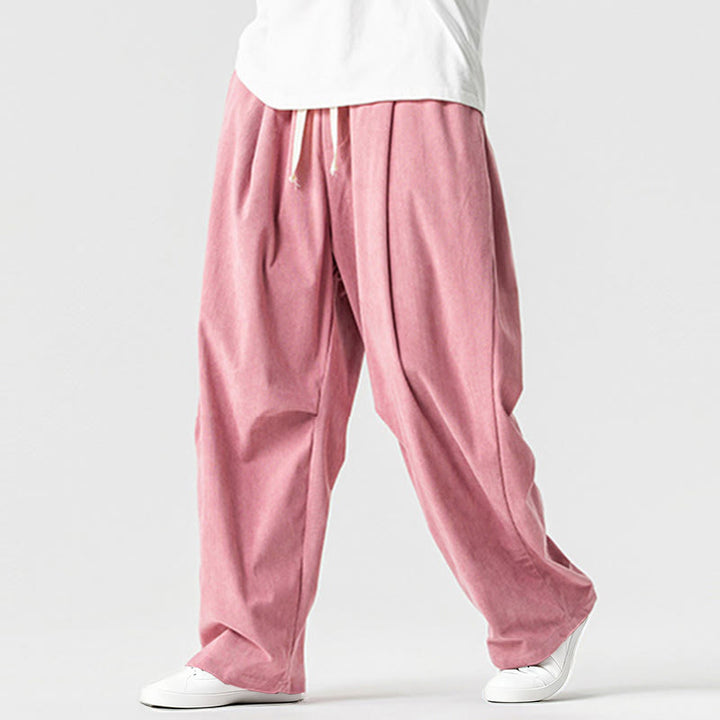 Pantaloni da uomo in velluto a coste invernali con coulisse e tasche, gamba larga , Buddha Stones - image 9