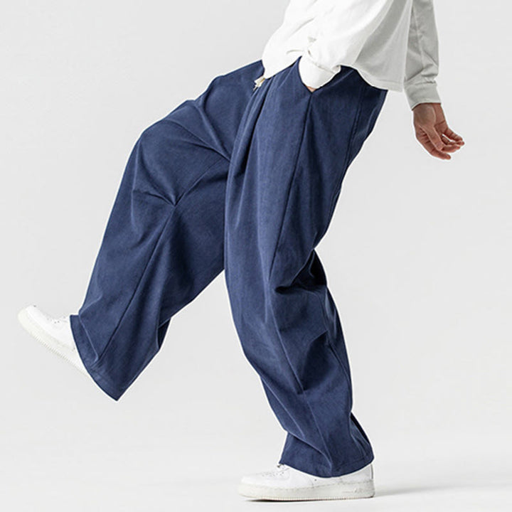 Pantaloni da uomo in velluto a coste invernali con coulisse e tasche, gamba larga , Buddha Stones - image 6