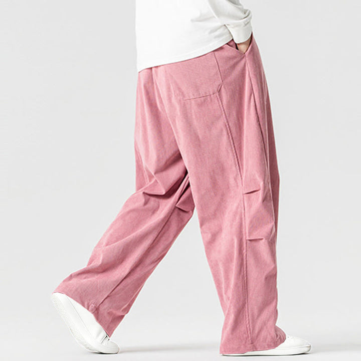 Pantaloni da uomo in velluto a coste invernali con coulisse e tasche, gamba larga , Buddha Stones - image 10