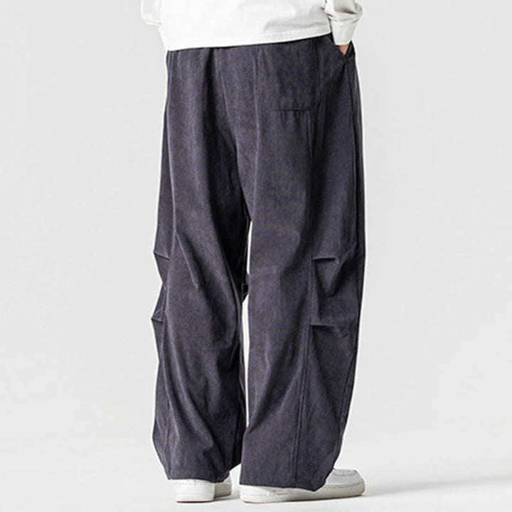 Pantaloni da uomo in velluto a coste invernali con coulisse e tasche, gamba larga , Buddha Stones - image 19