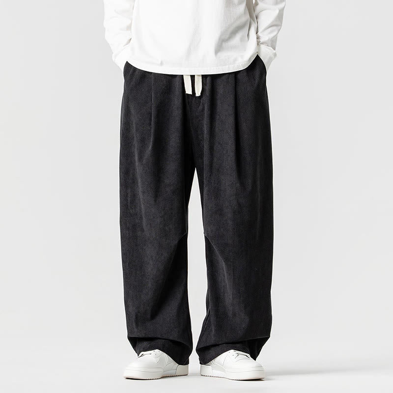 Pantaloni da uomo in velluto a coste invernali con coulisse e tasche, gamba larga , Buddha Stones - Nero - US/UK/AU46, EU56 (5XL) - image 30