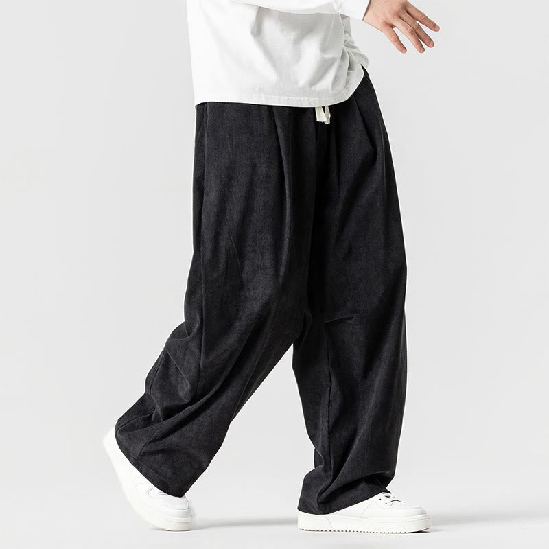 Pantaloni da uomo in velluto a coste invernali con coulisse e tasche, gamba larga , Buddha Stones - image 33