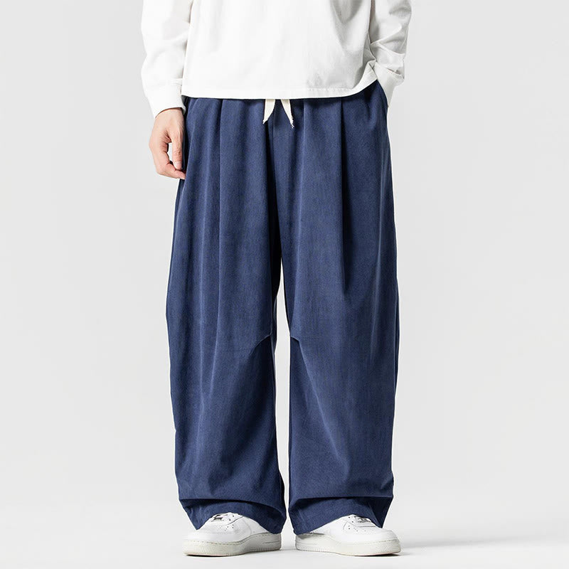 Pantaloni da uomo in velluto a coste invernali con coulisse e tasche, gamba larga , Buddha Stones - Blu scuro - US/UK/AU46, EU56 (5XL) - image 1