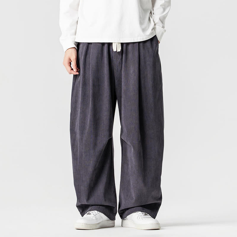 Pantaloni da uomo in velluto a coste invernali con coulisse e tasche, gamba larga , Buddha Stones - Grigio tenue - US/UK/AU46, EU56 (5XL) - image 16