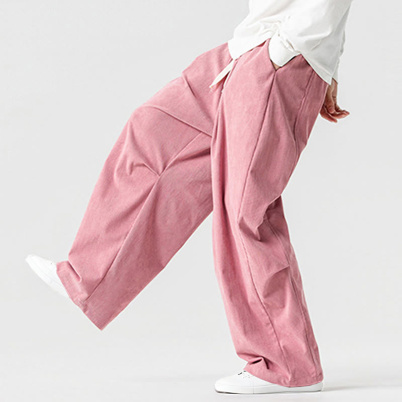 Pantaloni da uomo in velluto a coste invernali con coulisse e tasche, gamba larga , Buddha Stones - image 13