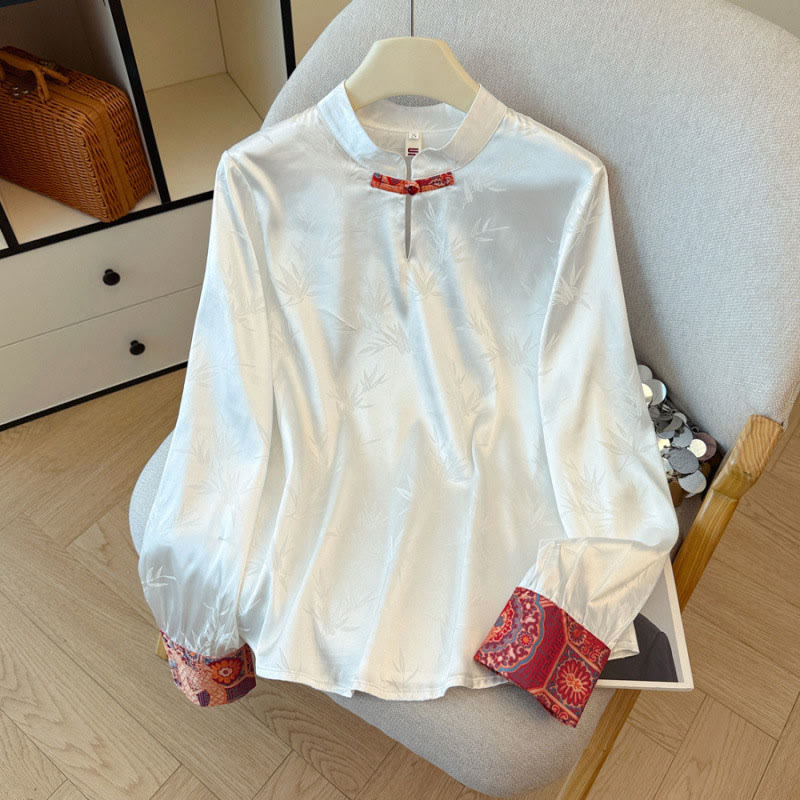 Camicia da donna con gilet, gilet e bottoni in bambù, motivo jacquard, motivo Buddha Stones Frog Dragon Flower - Camicia bianca - US8-10, UK/AU12-14, EU40-42 (2XL) - image 8