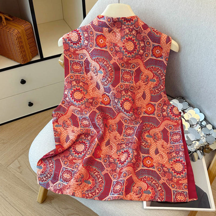 Camicia da donna con gilet, gilet e bottoni in bambù, motivo jacquard, motivo Buddha Stones Frog Dragon Flower - image 2