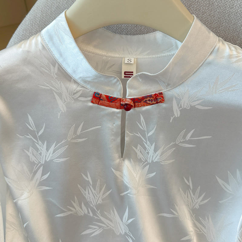 Camicia da donna con gilet, gilet e bottoni in bambù, motivo jacquard, motivo Buddha Stones Frog Dragon Flower - image 10