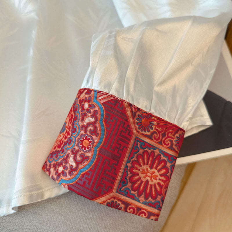 Camicia da donna con gilet, gilet e bottoni in bambù, motivo jacquard, motivo Buddha Stones Frog Dragon Flower - image 12