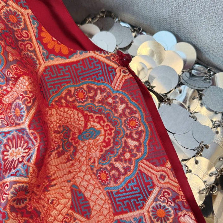 Camicia da donna con gilet, gilet e bottoni in bambù, motivo jacquard, motivo Buddha Stones Frog Dragon Flower - image 6