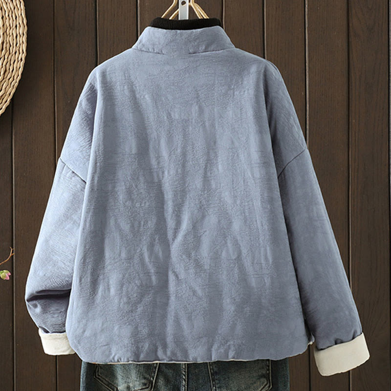 Giacca da donna in cotone spesso a maniche lunghe con bottoni a rana e polsini floreali, motivo Buddha Stones - image 1