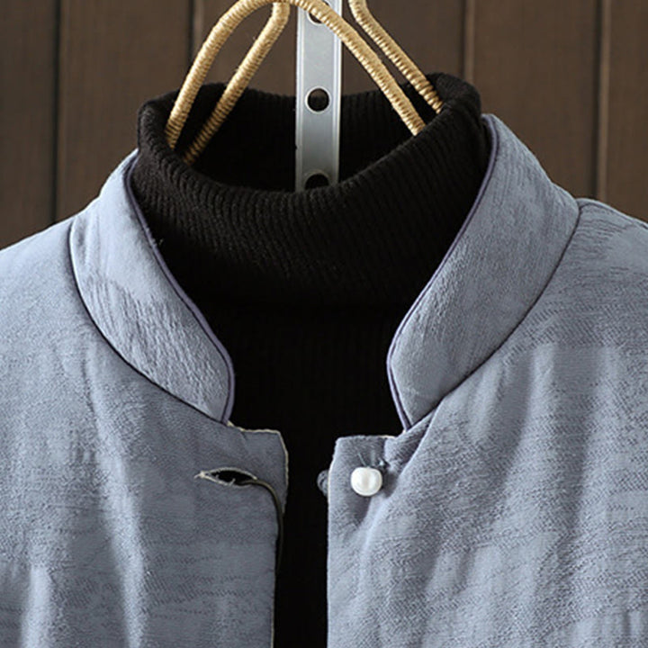 Giacca da donna in cotone spesso a maniche lunghe con bottoni a rana e polsini floreali, motivo Buddha Stones - image 2