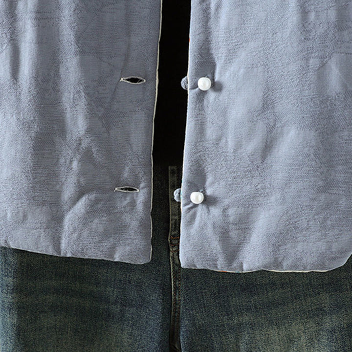 Giacca da donna in cotone spesso a maniche lunghe con bottoni a rana e polsini floreali, motivo Buddha Stones - image 6