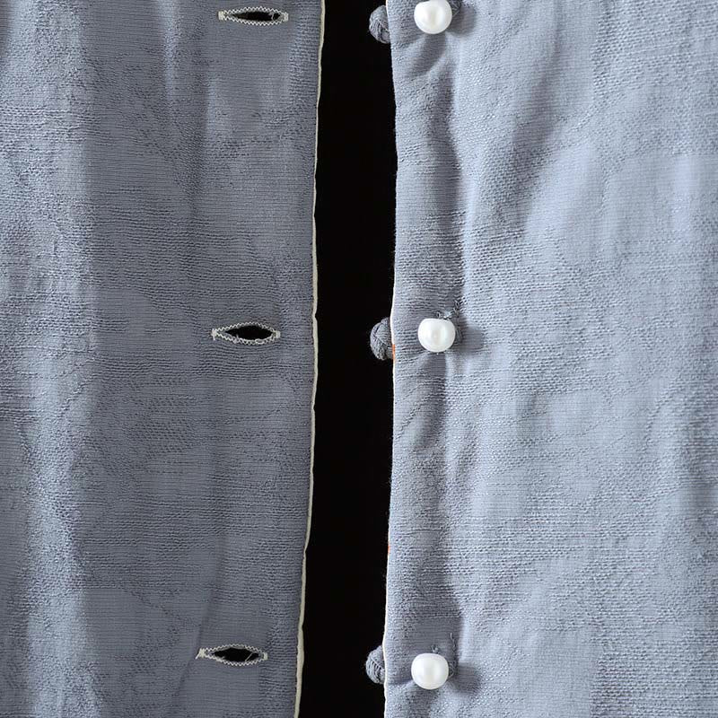 Giacca da donna in cotone spesso a maniche lunghe con bottoni a rana e polsini floreali, motivo Buddha Stones - image 5