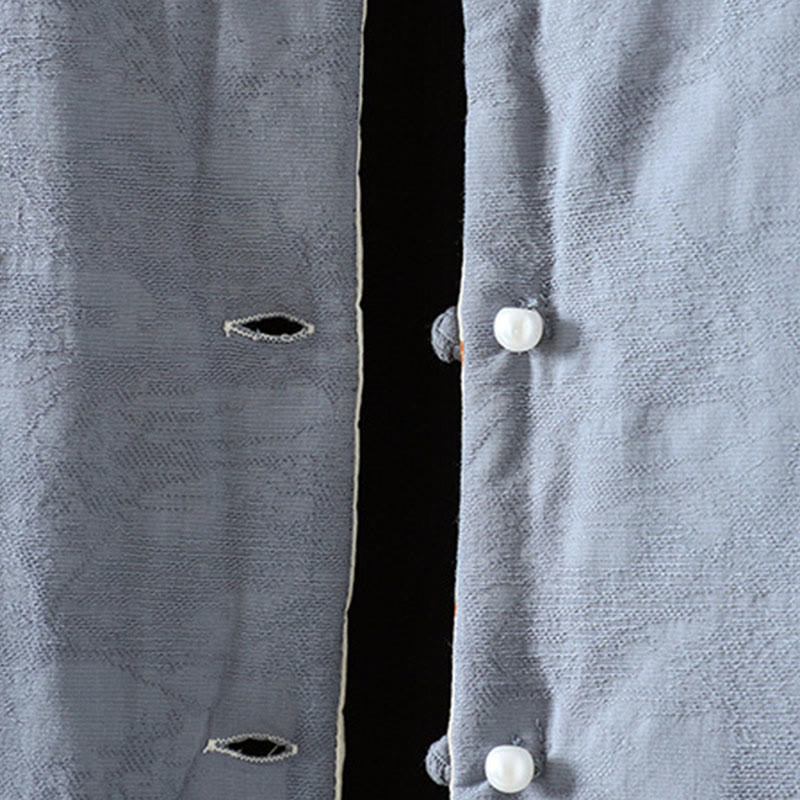 Giacca da donna in cotone spesso a maniche lunghe con bottoni a rana e polsini floreali, motivo Buddha Stones - image 4