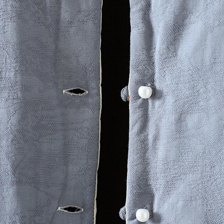 Giacca da donna in cotone spesso a maniche lunghe con bottoni a rana e polsini floreali, motivo Buddha Stones - image 4