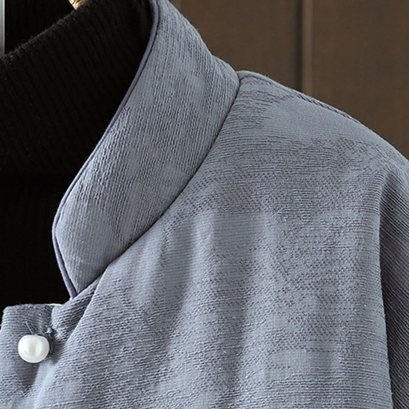 Giacca da donna in cotone spesso a maniche lunghe con bottoni a rana e polsini floreali, motivo Buddha Stones - image 3