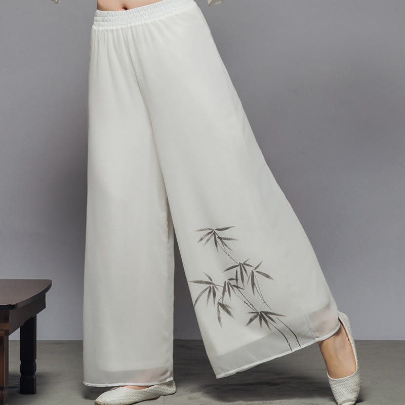 Pantaloni da meditazione midi da donna a maniche corte con stampa di inchiostro bianco Buddha Stones, abbigliamento zen - image 14