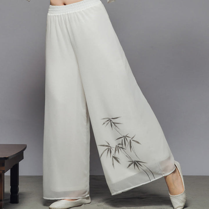 Pantaloni da meditazione midi da donna a maniche corte con stampa di inchiostro bianco Buddha Stones, abbigliamento zen - image 14
