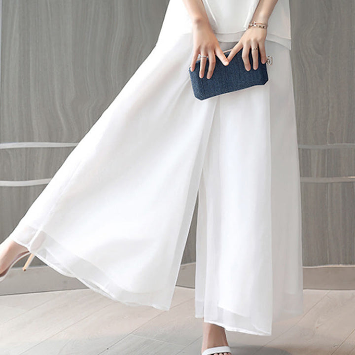 Pantaloni da meditazione midi da donna a maniche corte con stampa di inchiostro bianco Buddha Stones, abbigliamento zen - Pantaloni bianchi (solo pantaloni) - US8-10, UK/AU12-14, EU40-42 (2XL) - image 13