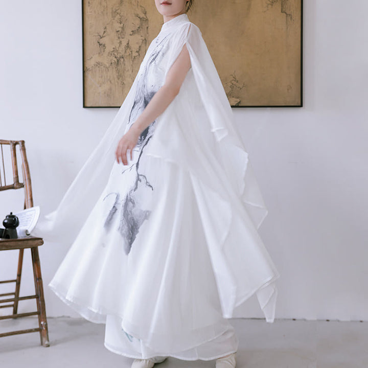 Pantaloni da meditazione midi da donna a maniche corte con stampa di inchiostro bianco Buddha Stones, abbigliamento zen - Pantaloni Dress&Ink - US8-10, UK/AU12-14, EU40-42 (2XL) - image 0