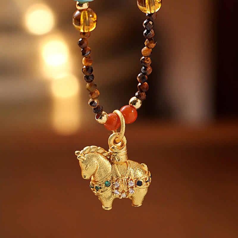 Collana con ciondolo con protezione per l'occhio di tigre Buddha Stones, anno dorato del cavallo - image 1