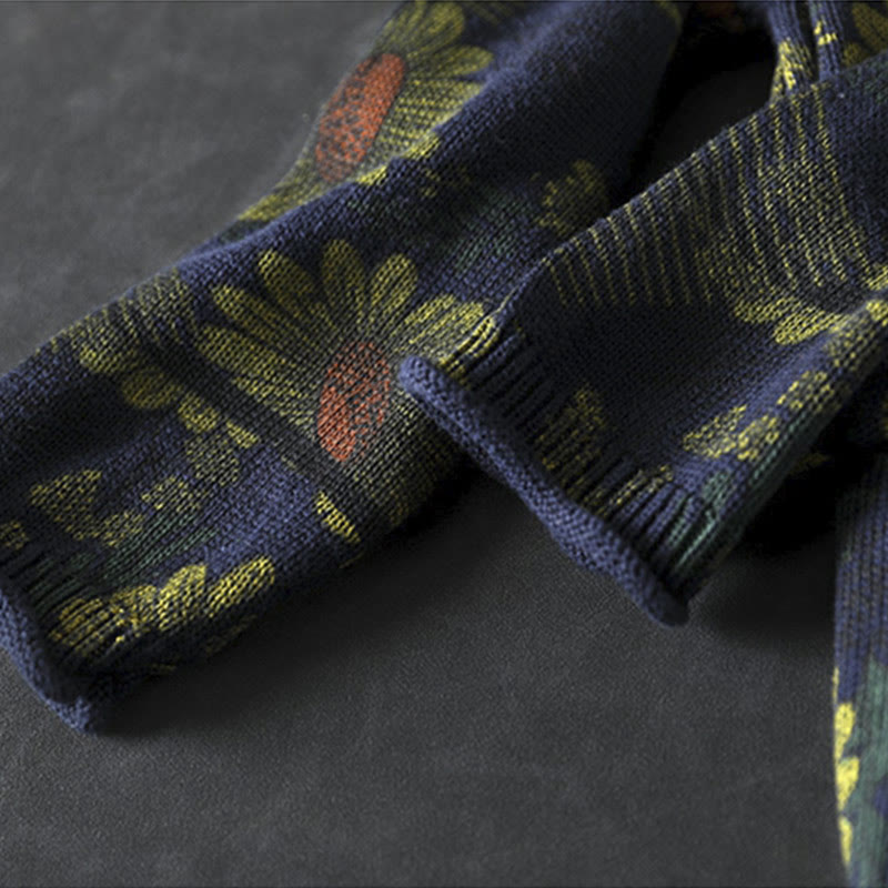 Maglione da donna in cotone a maniche lunghe con collo alto e motivo a girasole Buddha Stones - image 9