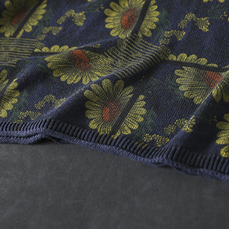 Maglione da donna in cotone a maniche lunghe con collo alto e motivo a girasole Buddha Stones - image 10