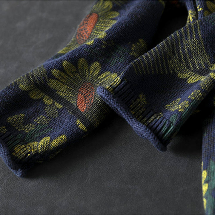 Maglione da donna in cotone a maniche lunghe con collo alto e motivo a girasole Buddha Stones - image 9