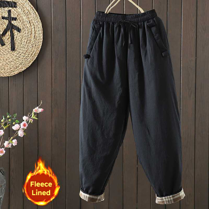 Pantaloni harem termici invernali con coulisse e fodera in pile da donna Buddha Stones con tasche - Nero - US8-10, UK/AU12-14, EU40-42 (2XL) - image 10