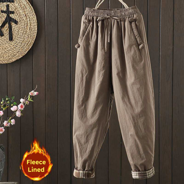 Pantaloni harem termici invernali con coulisse e fodera in pile da donna Buddha Stones con tasche - Abbronzatura - US8-10, UK/AU12-14, EU40-42 (2XL) - image 1
