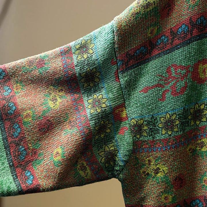 Maglione da donna in cotone a maniche lunghe con collo alto e motivo floreale color-block invernale Buddha Stones - image 8