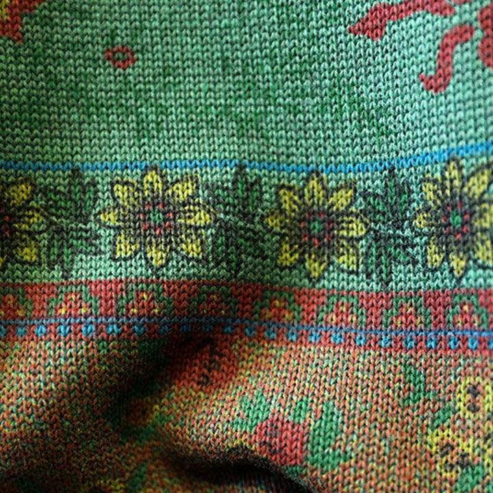 Maglione da donna in cotone a maniche lunghe con collo alto e motivo floreale color-block invernale Buddha Stones - image 7