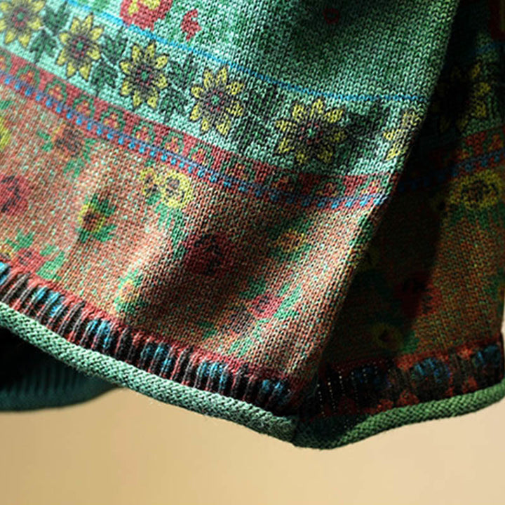 Maglione da donna in cotone a maniche lunghe con collo alto e motivo floreale color-block invernale Buddha Stones - image 10