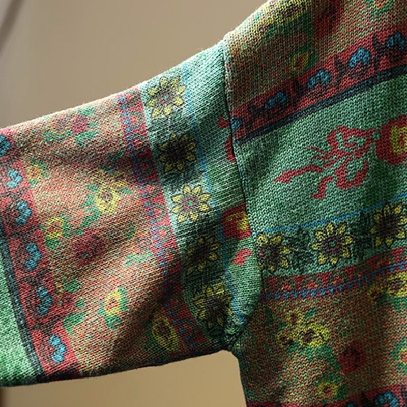 Maglione da donna in cotone a maniche lunghe con collo alto e motivo floreale color-block invernale Buddha Stones - image 8