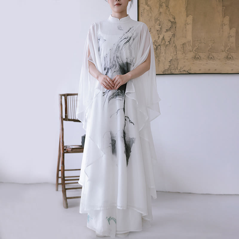 Pantaloni da meditazione midi da donna a maniche corte con stampa di inchiostro bianco Buddha Stones, abbigliamento zen - image 5