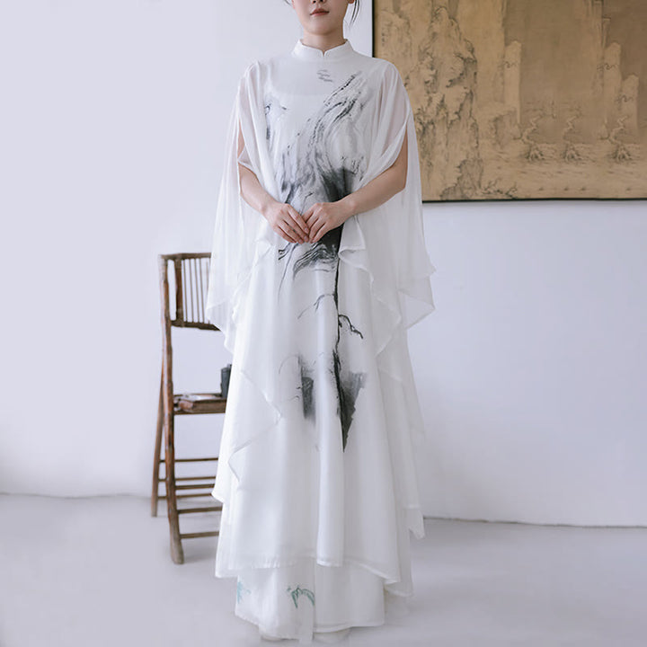 Pantaloni da meditazione midi da donna a maniche corte con stampa di inchiostro bianco Buddha Stones, abbigliamento zen - image 5