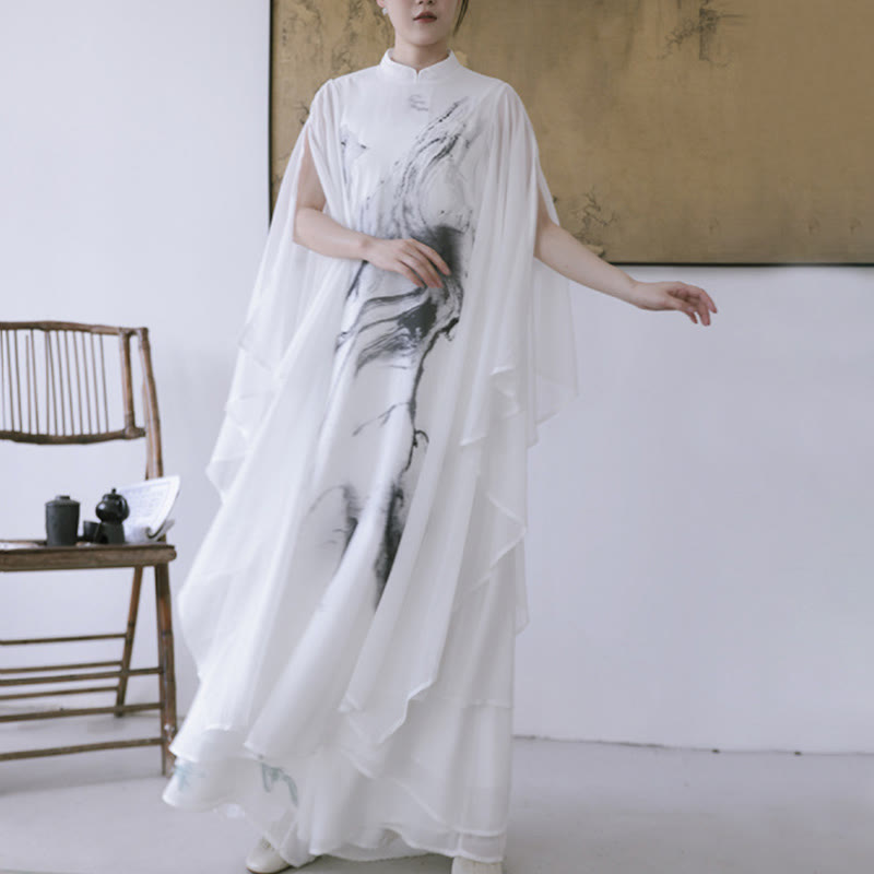 Pantaloni da meditazione midi da donna a maniche corte con stampa di inchiostro bianco Buddha Stones, abbigliamento zen - image 1