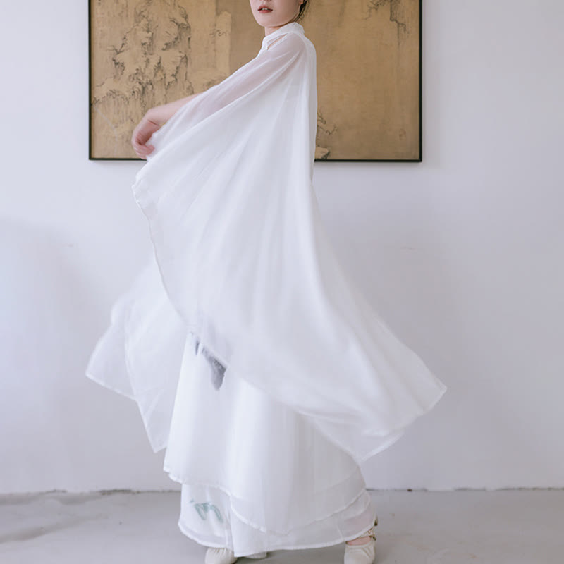 Pantaloni da meditazione midi da donna a maniche corte con stampa di inchiostro bianco Buddha Stones, abbigliamento zen - image 3