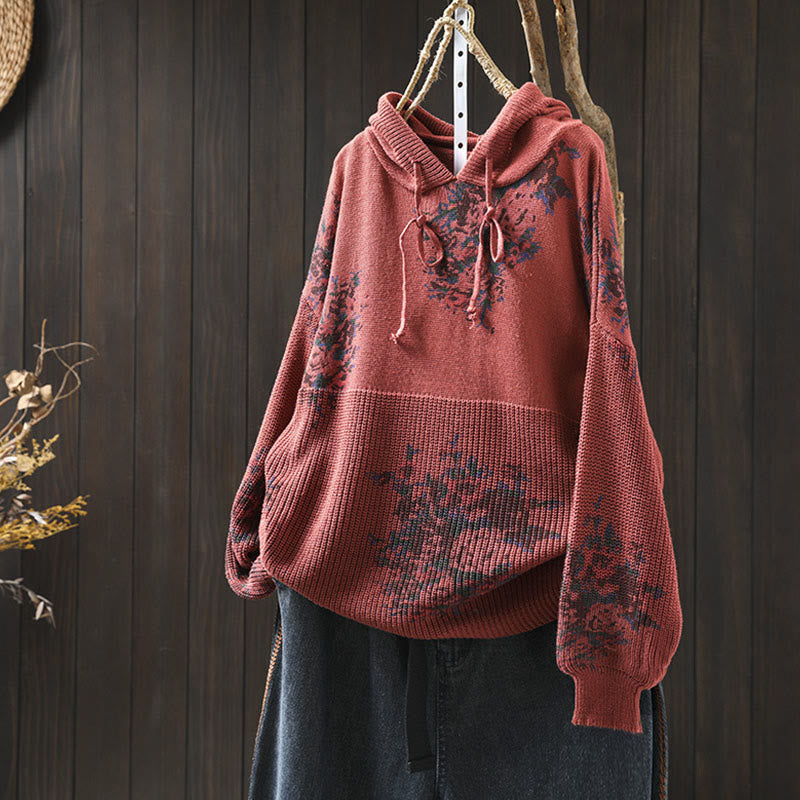 Maglione da donna a maniche lunghe con cappuccio e stampa floreale Buddha Stones - Pomodoro - US4, UK/AU8, EU36-38 (F) - image 2