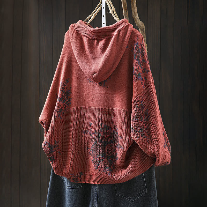 Maglione da donna a maniche lunghe con cappuccio e stampa floreale Buddha Stones - image 3