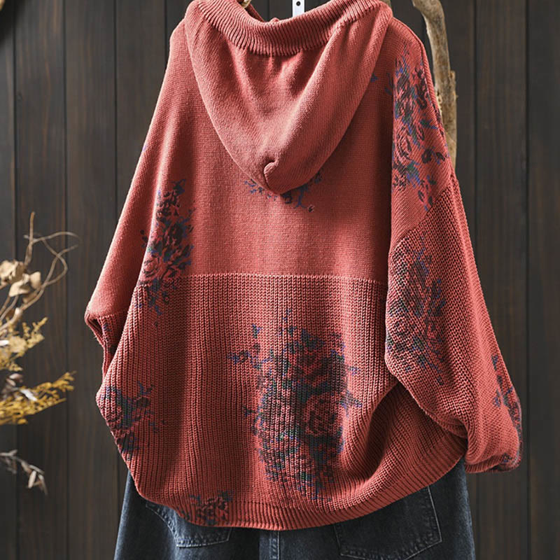 Maglione da donna a maniche lunghe con cappuccio e stampa floreale Buddha Stones - image 5